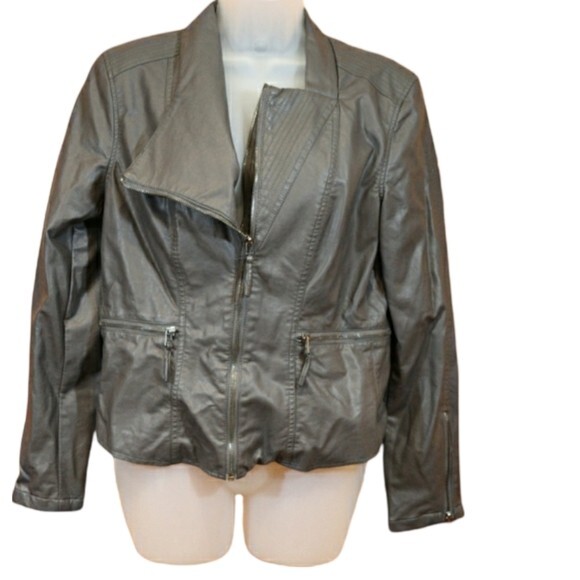 Blank NYC Gray Vegan Leather Pleather Moto Bomber Jacket LG - Picture 1 of 10